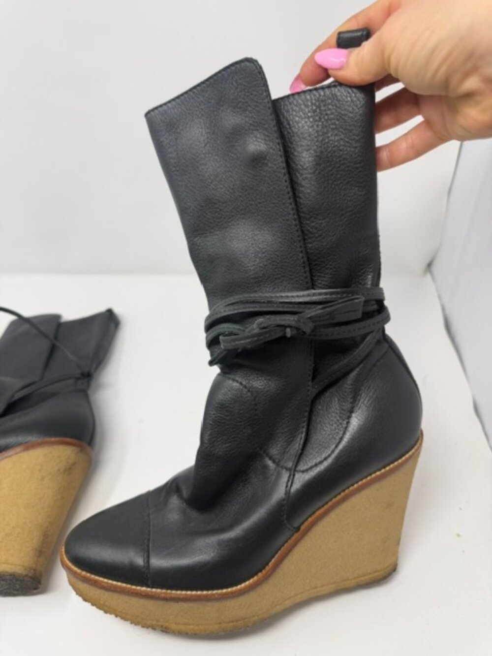 Yves Saint Laurent Leather Tie Up Calf Wedges size 39